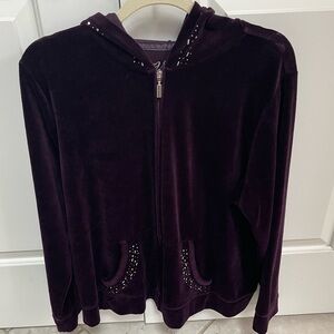 V Sport by Venezia Plum Velour Hoodie Jacket Embellished Zip Up Long Sleeve